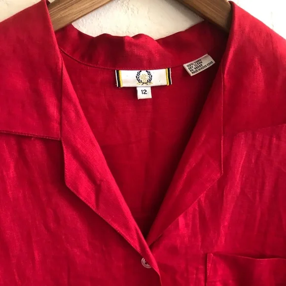 Vintage 100% Linen red button down shirt - Picture 3 of 4